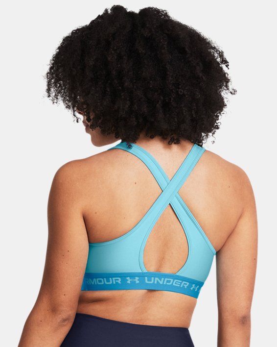 Women's Armour® Mid Crossback Sports Bra in Blue image number 5